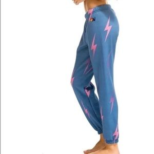 Aviator Nation Purple and Blue Bolt Stitch Repeat Sweatpants